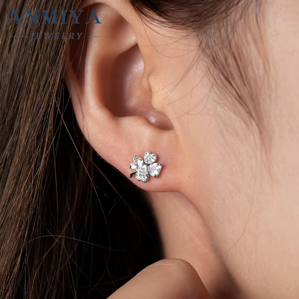 Wholesale 2024 Summer 925 Sterling Silver Earrings Zircon Clover Earrings for Women