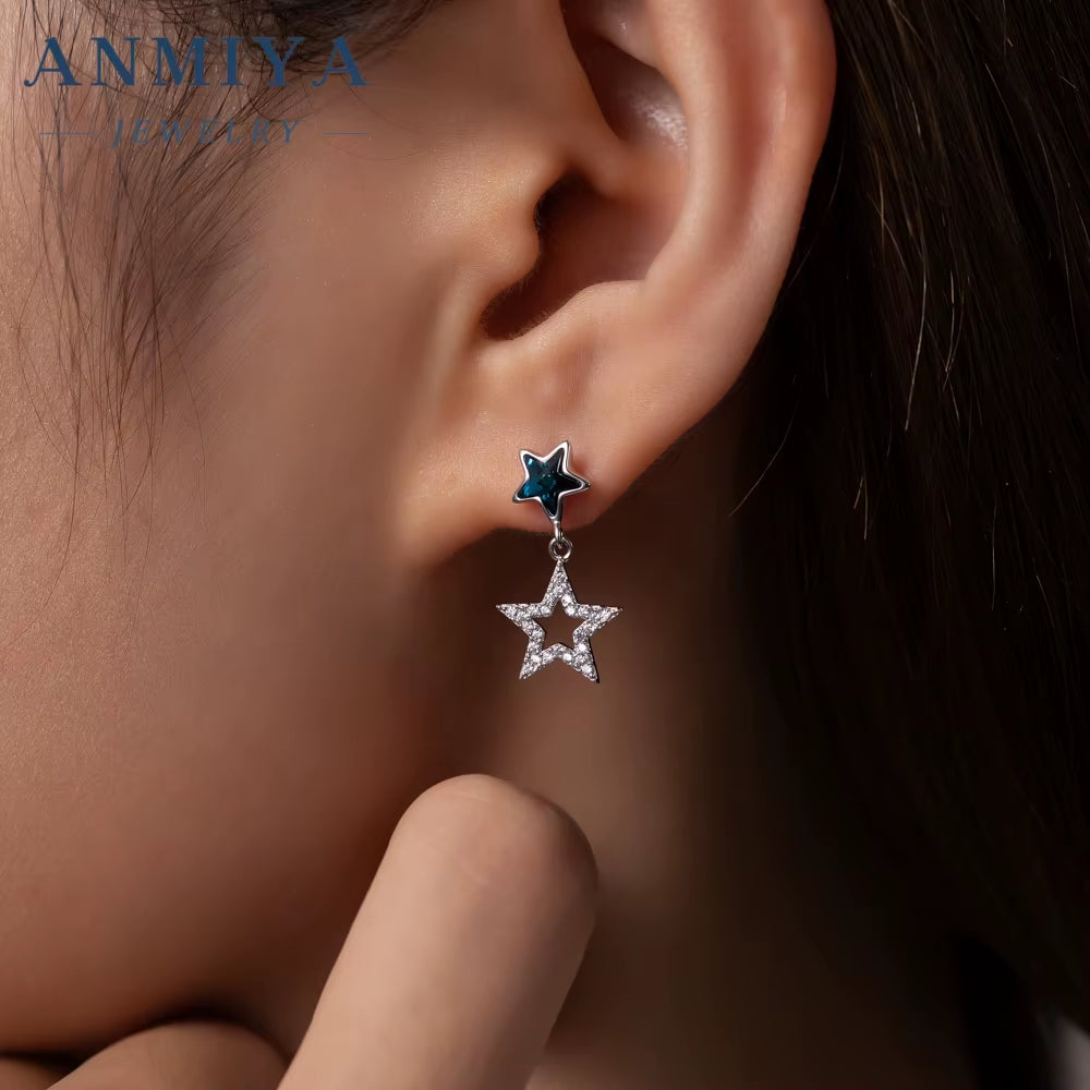 Custom New Designs Fashion Jewelry 925 Sterling Silver Luxury Blue Zircon Star Earrings for Women