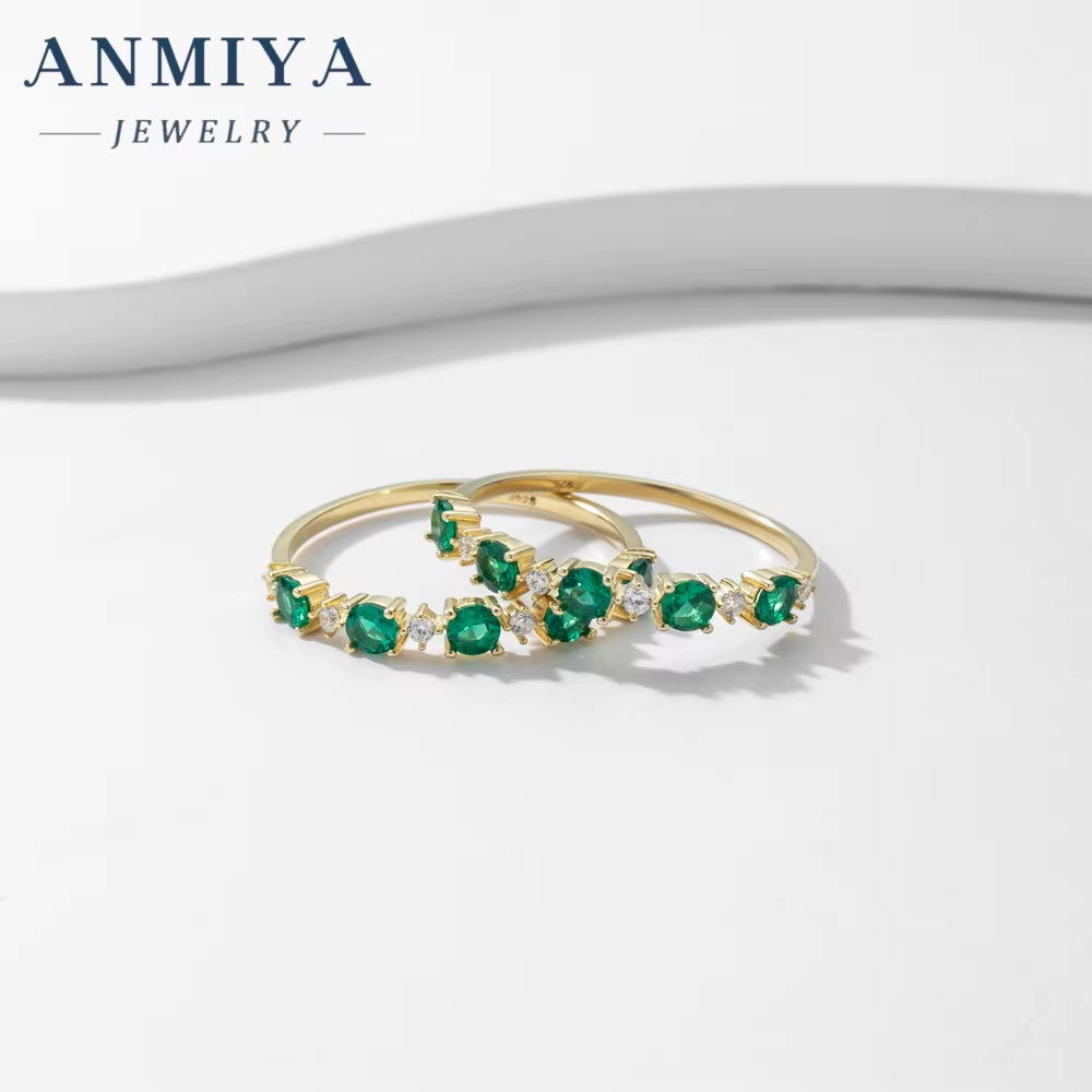 Manufacturer 925 Sterling Silver Green Cubic Zirconia Band round Cut Rings for Women Promise Ring for Couples