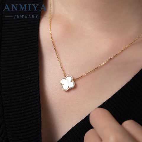 Wholesale White Gold Rhodium Plated Four Leaf Clover Necklace Earrings Jewelry 925 Sterling Silver Jewelry Necklace Set