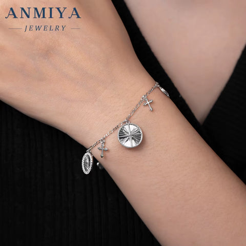 ANMIYA Christian Catholic Religious Bracelet 925 Silver 18K Gold Jesus Cross Bracelet