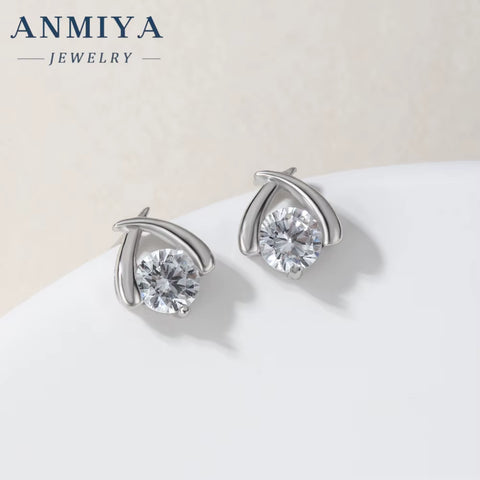 ANMIYA Sterling Silver Intersect Zc Stone Collarbone Diamond Necklace Shine Earrings Set 925 Silver for Women