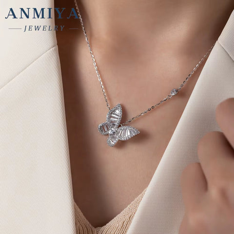 ANMIIYA Necklace 925 Sterling Silver Necklace Chain Charm Luxury Jewelry Butterfly Necklace