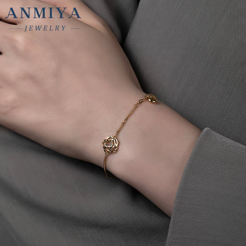 925 Sterling Silver Jewelry Flower Cutouts Clover Bracelet with Snake Chain Heart Charm Design Elegant Women'S Jewelry for Gift