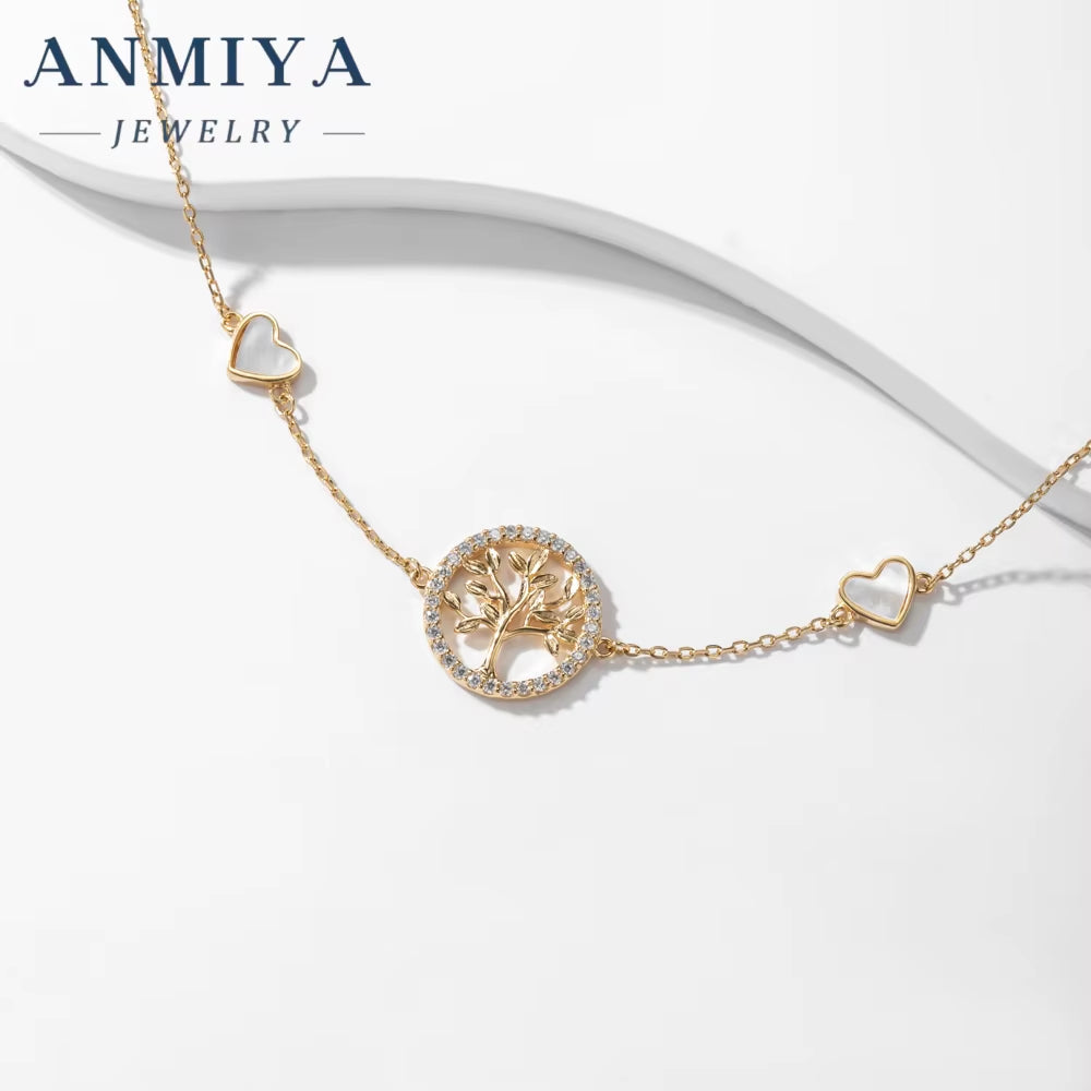 925 Silver Jewelry Cubic Zirconia round Shape Wisdom Tree of Life Pendant Charms for Bracelet Making Gold Plated