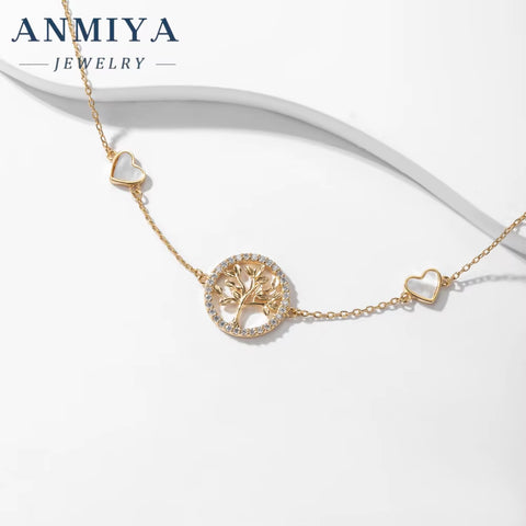 925 Silver Jewelry Cubic Zirconia round Shape Wisdom Tree of Life Pendant Charms for Bracelet Making Gold Plated