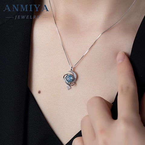 Custom Fashion Women'S Jewelry Blue Ice Cut Zirconpendant 925 Sterling Silver Star and Moon Necklace for Couple Necklace