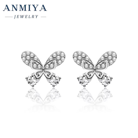 Wholesale 925 Sterling Silver Butterfly Stud Earrings 18K Gold Plated Zircon Cute Trendy Animal Jewelry Girls Gift Children