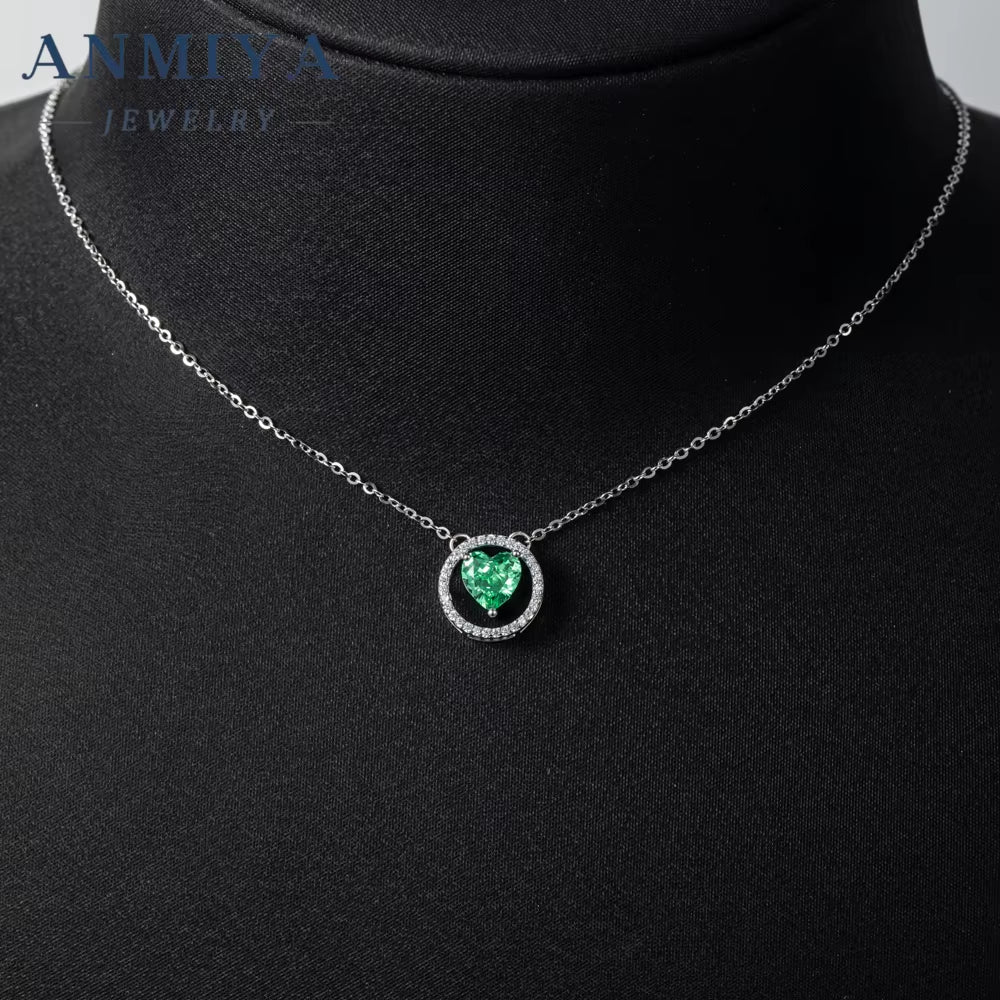 Custom Love Heart Hollow Out Pendant Necklace S925 Sterling Silver Green Blue CZ Zirconia Factory Jewelry