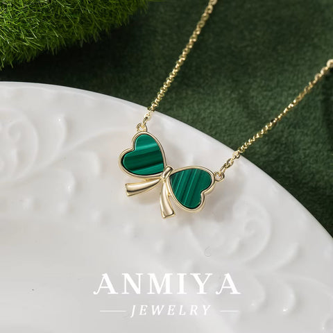 Exquisite Malachite Pendant Necklace in 925 Silver | Trendy Sterling Silver Jewelry for Women | Green Stone Silver Chain