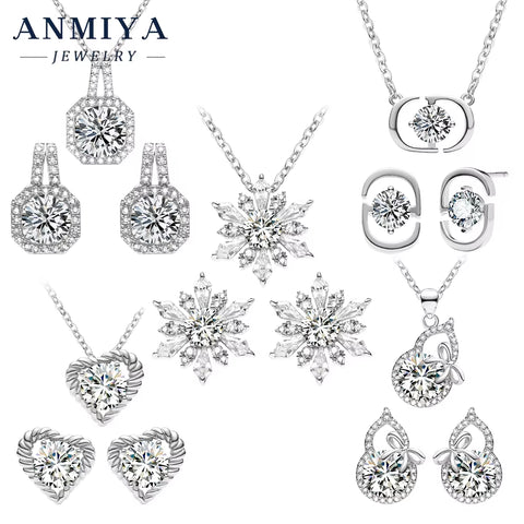 Moissanite 925 Silver Jewelry Set - Matching Earrings and Necklace, Sterling Silver 925 Jewelry with Sparkling Moissanite