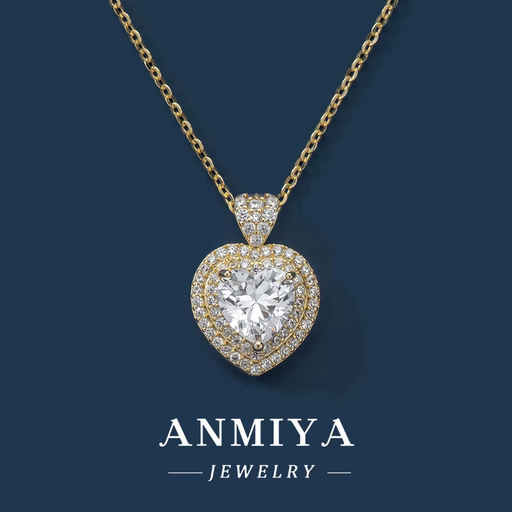 ANMIYA 18K Gold Plated Bling Diamond Small Heart Shape 925 Silver Love Forever Necklace for Mom Valentine'S Day