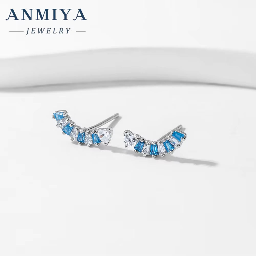Fashionable Wholesale One-Line Shape Blue Zircon 925 Sterling Silver Fashion Jewelry Earrings for Women