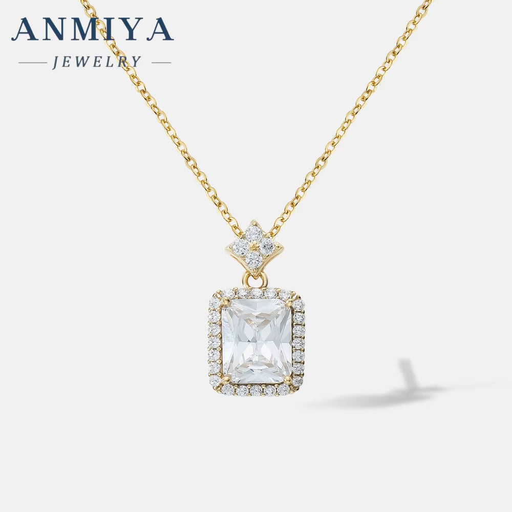 Fashion Jewelry Women 925 Sterling Silver Gold Plated Cubic Zircon Necklace Square Necklace for Women