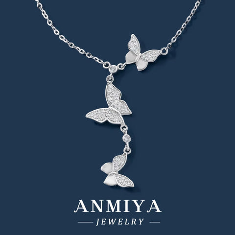 European and American Fashion 925 Silver Necklace with Butterfly Tassel Zircon Pendant Niche Design Jewelry Accessory