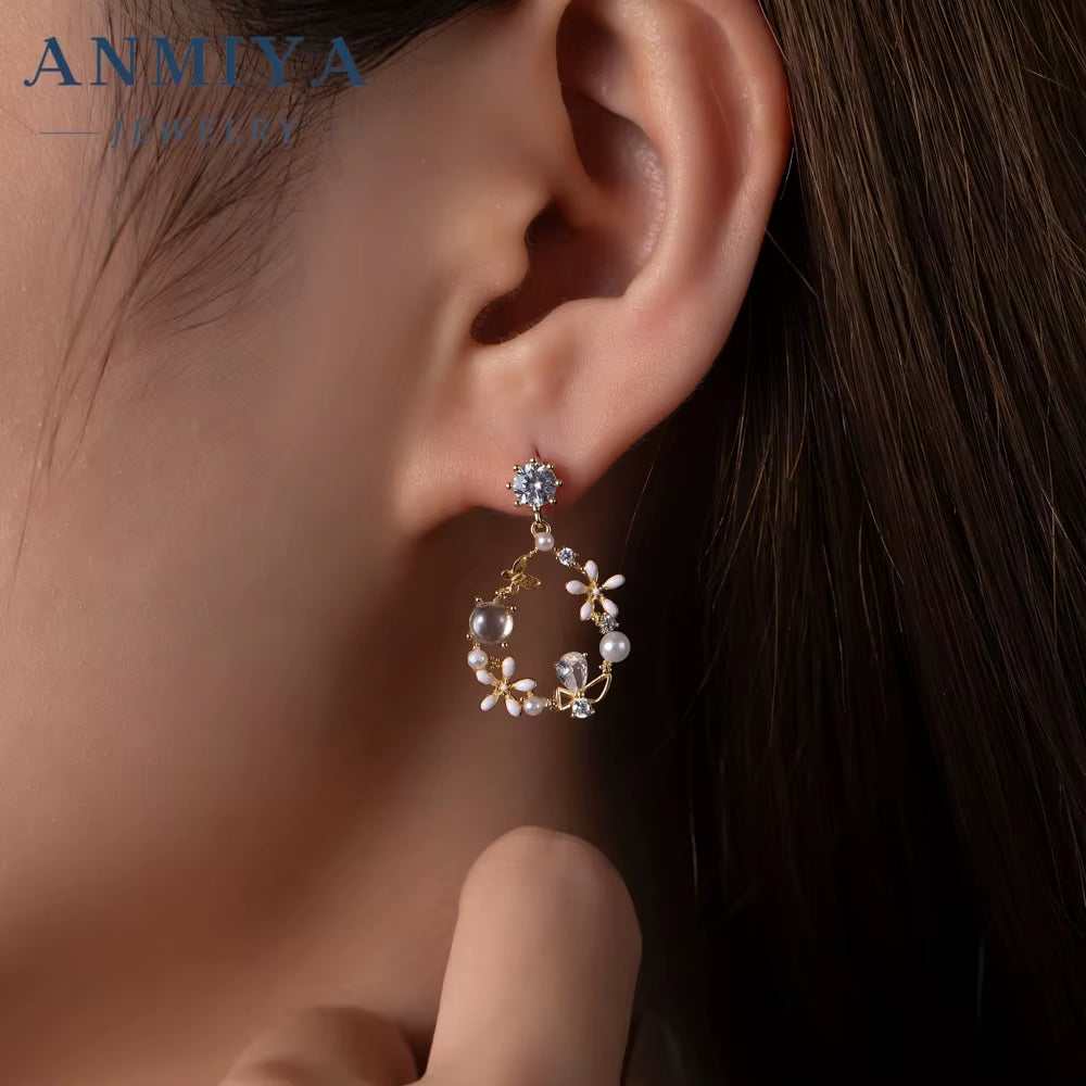 ANMIYA Fashionable Spring Summer Pop Garlands Earrings 18K Gold Plated 925 Earrings for Women