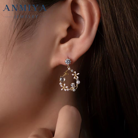 ANMIYA Fashionable Spring Summer Pop Garlands Earrings 18K Gold Plated 925 Earrings for Women