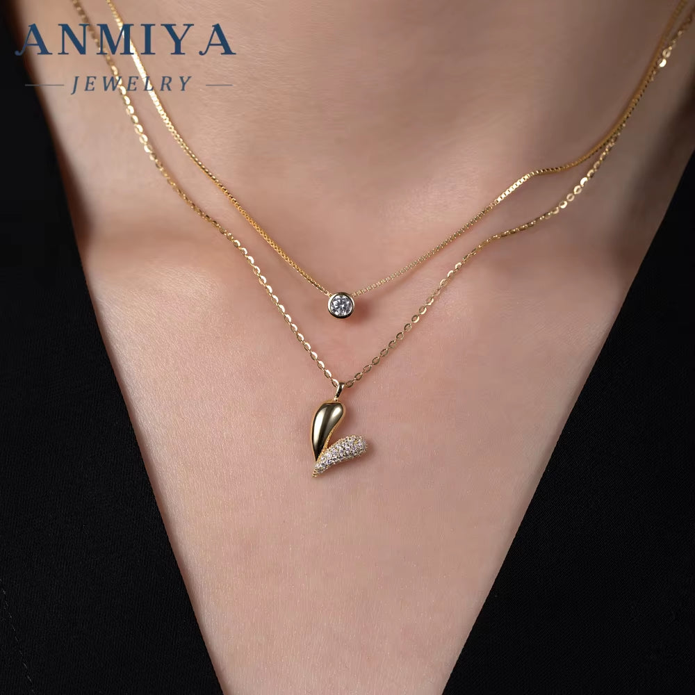 ANMIYA Best Selling Multi-Layered Layering Necklace 925 Silver Heart Fine Jewelry 925 Sterling Silver Necklace