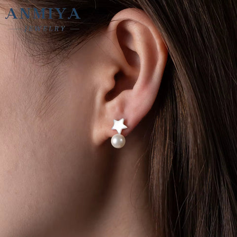 Trendy Fashionable Baroque 18K Gold Plated Star and Moon Fresh Water Pearls Stud Earrings for Women