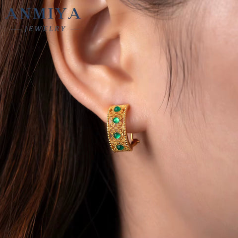 ANMIYA Custom Unique Elegant Formal C Shape Stud Earrings 18K Gold Plated S925 Sterling Silver Jewelry Vintage Style