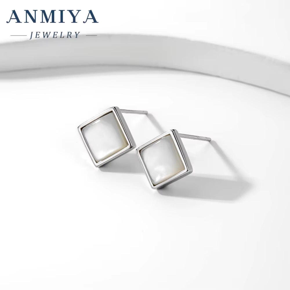 Trendy Temperament Fine Jewelry Earrings Diamond Square Fresh Water Pearl Stud Earrings for Women