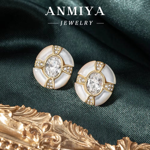 Minimalist Circle Design 18K Gold Plated Silver 925 Jewelry Set with Jade Accents and Geometric Zircon Inlay for Gifts