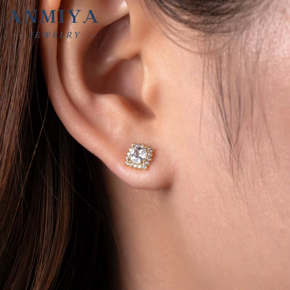 Fashion Sterling Silver 925 High Carbon Diamond Small Zircon Stud Earrings Hypoallergenic Wedding Jewelry
