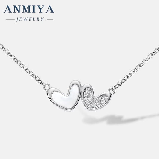 925 Sterling Silver Double Heart Pendant Necklace Exquisite Best Jewelry Gift for Women Girls Mother Cute Style Wedding Party