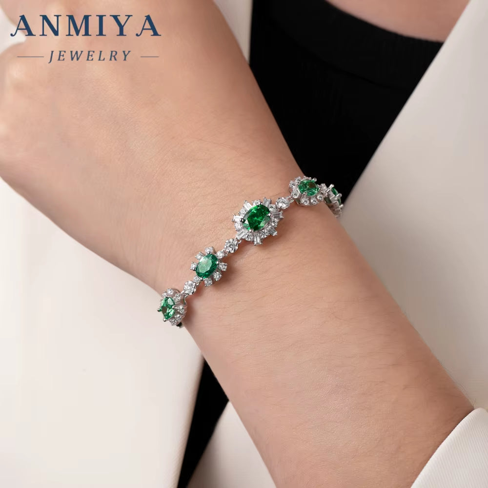 ANMIYA Women Gift 925 Sterling Silver Classic Purple Green Blue White Zircon Bracelet Bangles