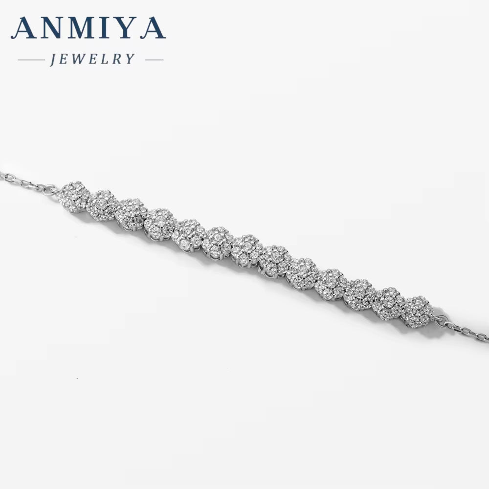 ANMIYA High Quality Adjustable CZ Diamond Tennis Bracelet Sterling 925 Silver Chain Flower Bracelets Jewelry