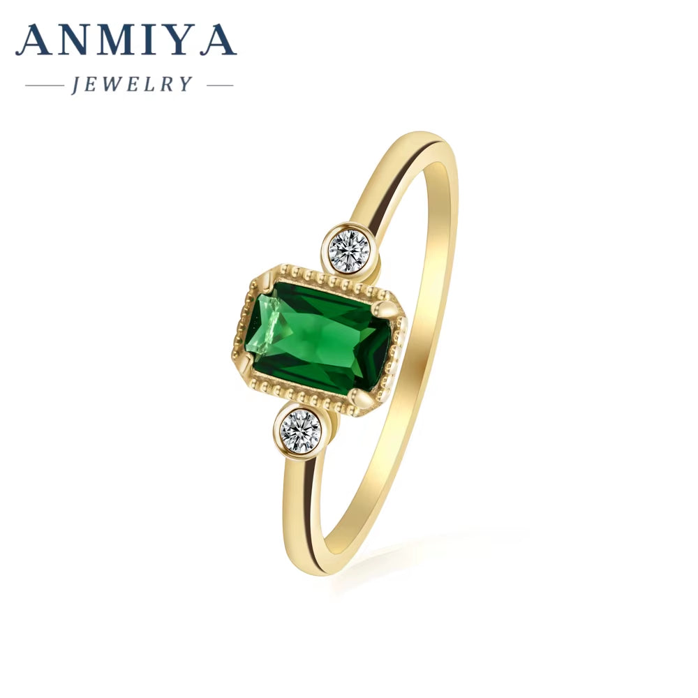 Europe and America High Quality Jewelry Silver 925 Cubic Zirconia Ring Lab Created Green Emerald Promise Rings