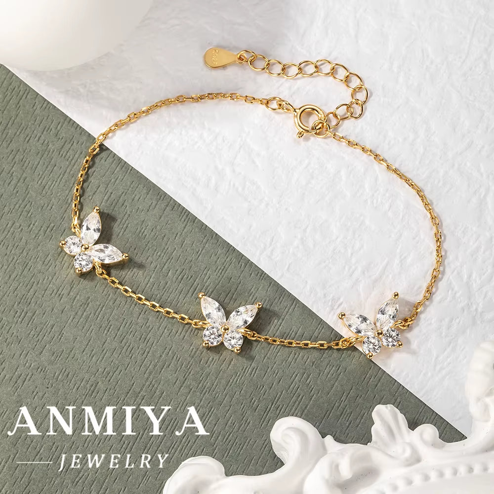 Luxury Silver Jewelry Zircon Butterfly Bracelet Premium Gift Box Silver Butterfly Bracelet
