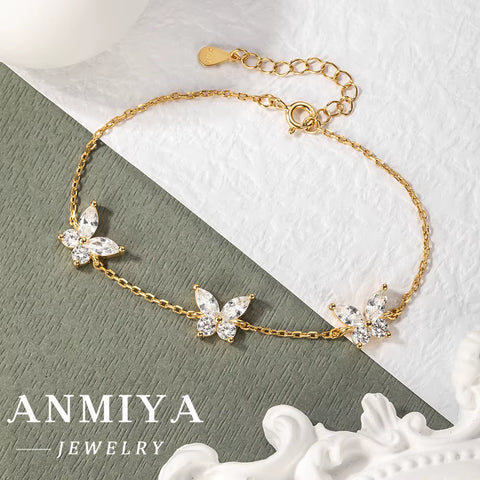 Luxury Silver Jewelry Zircon Butterfly Bracelet Premium Gift Box Silver Butterfly Bracelet