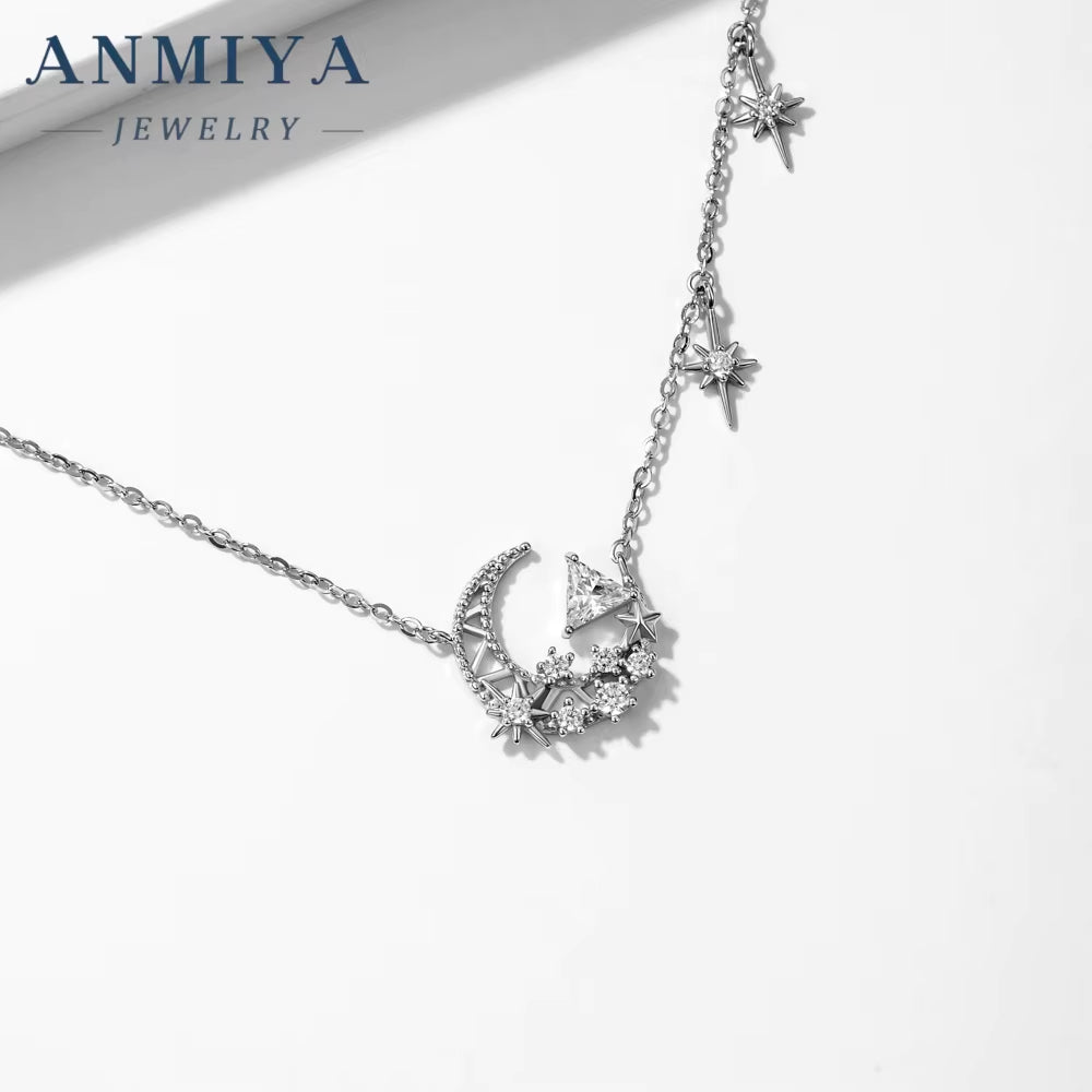 INS Trendy Fashion 925 Sterling Silver Necklaces Moon Shiny Fashion Jewelry Necklaces