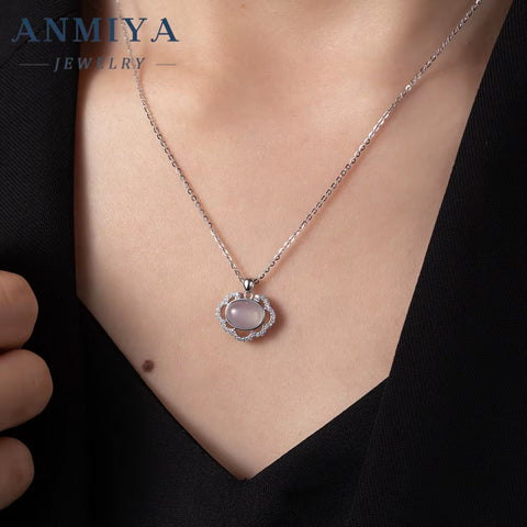 2024 Fashion Jewelry Necklace White Chalcedony Pendant 925 Silver Zircon Necklace for Women Girls