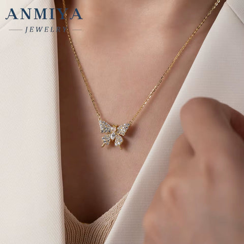 ANMIYA Necklace Golden Plating Fashion Women Jewelry 925 Sterling Silver Butterfly Necklace