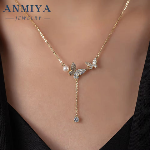 ANMIYA 925 Sterling Silver French Retro Temperament Butterfly Necklace Luxury Elegant Niche Design Versatile Collarbone Chain