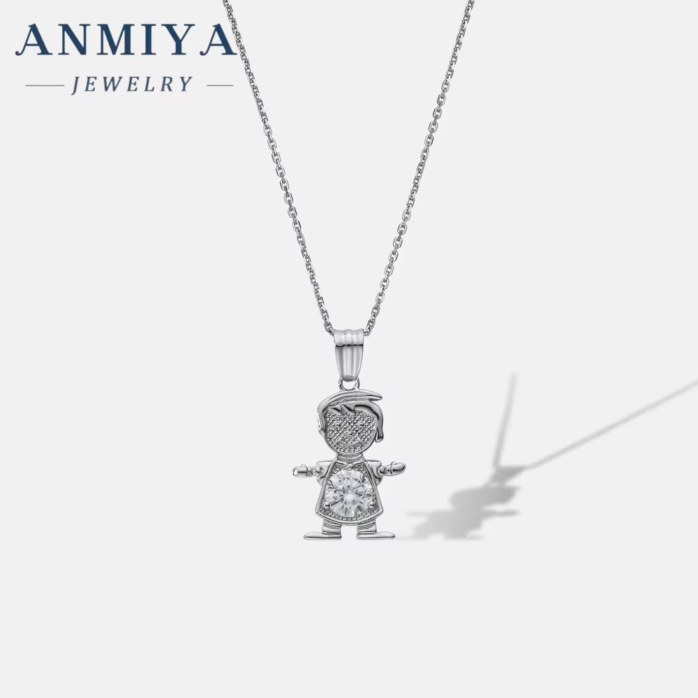 Wholesale High Quality 925 Silver Zircon Child Shape Necklace for Boy