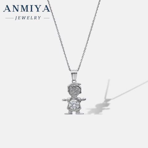 Wholesale High Quality 925 Silver Zircon Child Shape Necklace for Boy