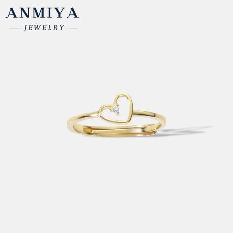ANMIYA Luxury 925 Sterling Silver Chunky Rings 18K Gold Heart Shaped Triangle Ring Set for Lover Women Anniversary Gift