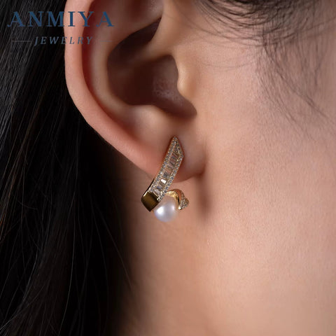 Geometric Unique Fresh Water Pearl Designer Earrings 925 Silver Luxury Stud Earrings for Bridal