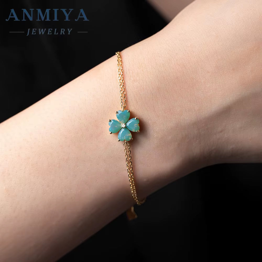 New Sales S925 Sterling Silver Four Flower Clover Bracelet for Women Green Luxury Hand Jewelry