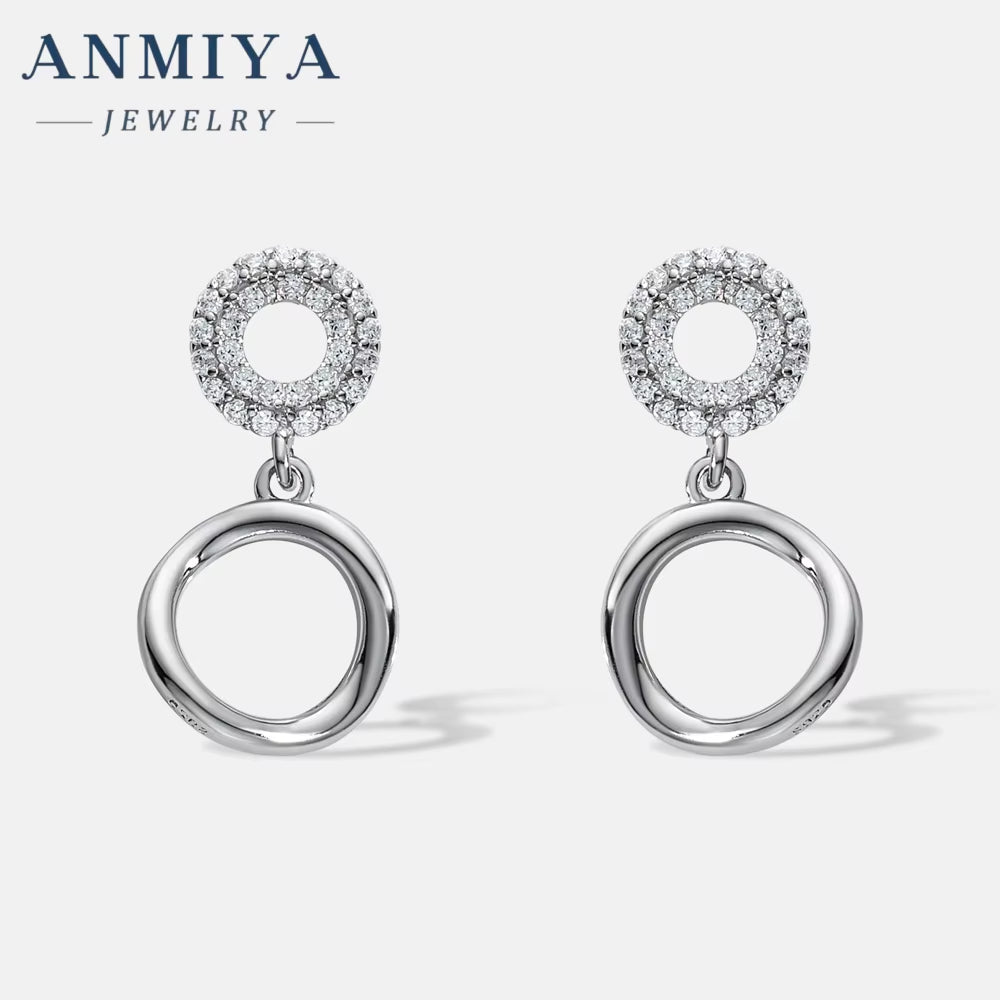 High Quality Wholesales Hollow Out round Shape Zircon Double round 925 Silver Dangle Stud Earrings for Women