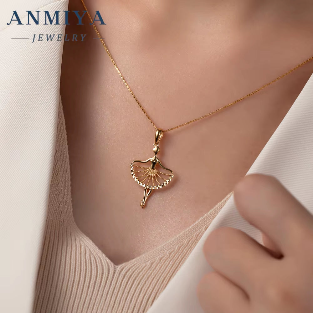 ANMIYA Royal Elegance Ballerina Pendant Necklace 18K Gold Plated Trendy Jewelry Necklace Weddings Parties Engagements
