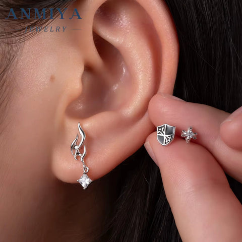 ANMIYA New Tide Dark Punk Small Stud Earrings 3 Pcs Set Piercing Earrings for Cool Girl