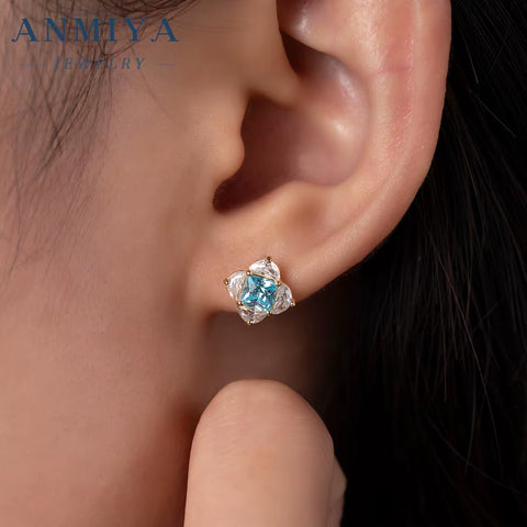 Fashion Jewelry Sets Shiny 925 Silver Zircon Pendant Sky Blue Earrings and Necklace Set Women Cz Earrings Stud Set for Gift