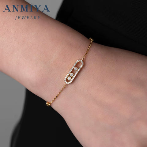 ANMIYA Jewelry Diamond Sliding High-End Gold-Plated 18K 925 Sterling Silver Classic Style Bracelet for Women