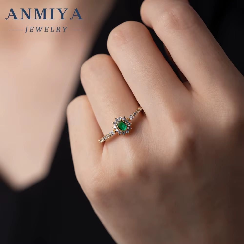 ANMIYA Green Cz Custom Wedding 925 Sterling Silver Gemstone Cubic Zirconia Ring