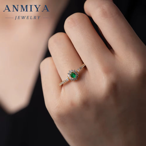 ANMIYA Green Cz Custom Wedding 925 Sterling Silver Gemstone Cubic Zirconia Ring