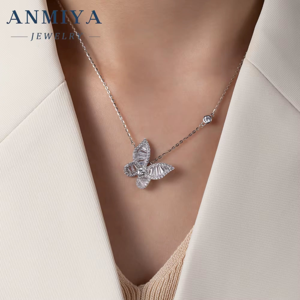 ANMIIYA Necklace 925 Sterling Silver Necklace Chain Charm Luxury Jewelry Butterfly Necklace